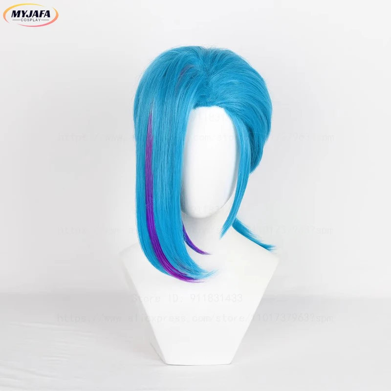 New Jinx Cosplay Wig Arcane Season 2 Short Blue Heat Resistant Synthetic Hair Pigtail Anime LOL Role Play Wigs + Wig Cap