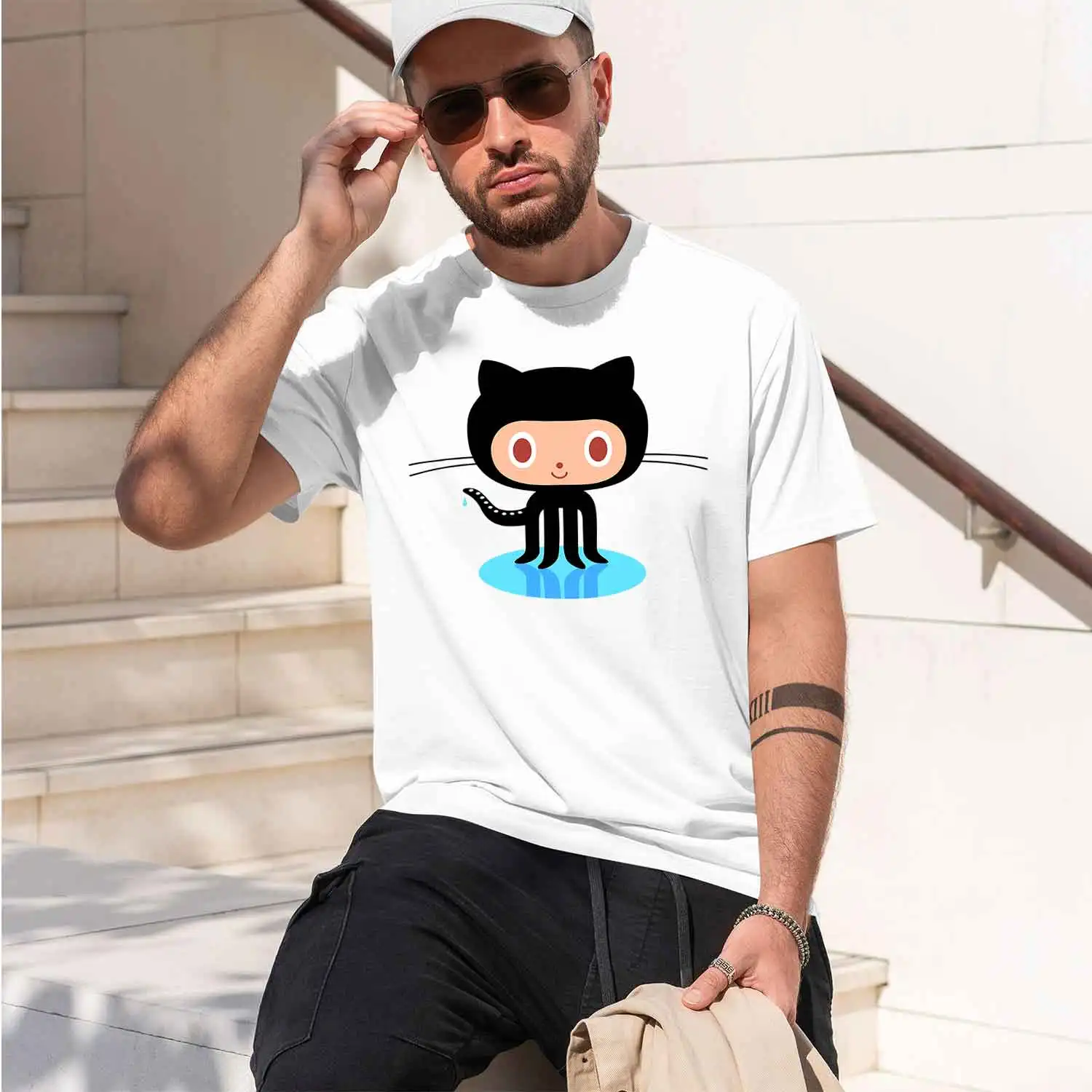 Github octo tee s animal print Aesthet clothing tops kwy 2026 New Model Men’s Short-sleeve crewneck T-Shirt Classic Casual Multi