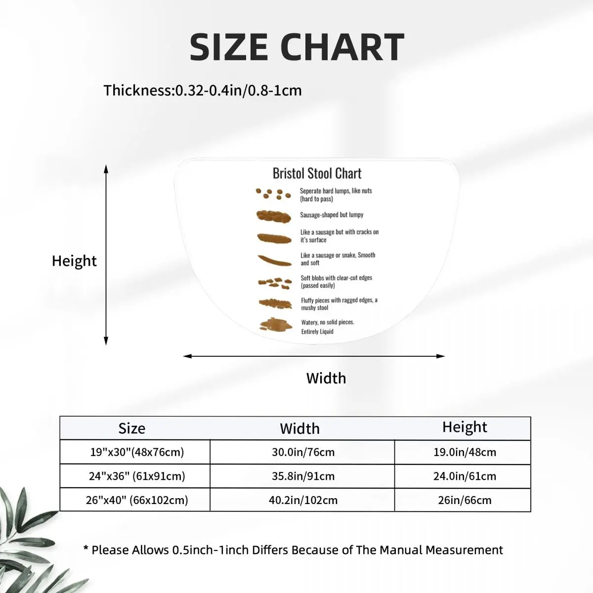 Bristol Stool Chart Soft Flannel Half Round Doormat Non Slip Bathroom Mat Absorbent Floor Carpet for Garage