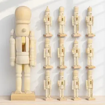 

12Pcs Wooden Mini Nutcracker Adornment Natural Wood Finish Christmas Decor for Living Room Shelf Office Desktop Decoration