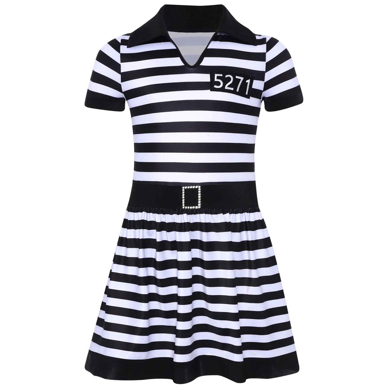 

Kids Girl Prisoner Dress-up Costume Short Sleeve Built-In Briefs Crotch Press Button Ruffled A-Line Skirt for Daily Life Cosplay