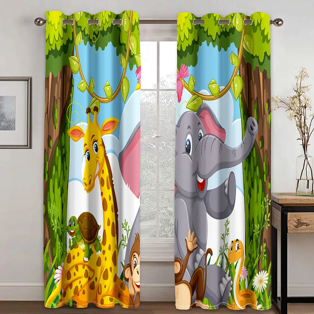 

Cartoon Funny Elephant Dinosaur Tropical Forest Kids Window Curtains For Living Room Bedroom Bathroom Kicthen Door Home Decor