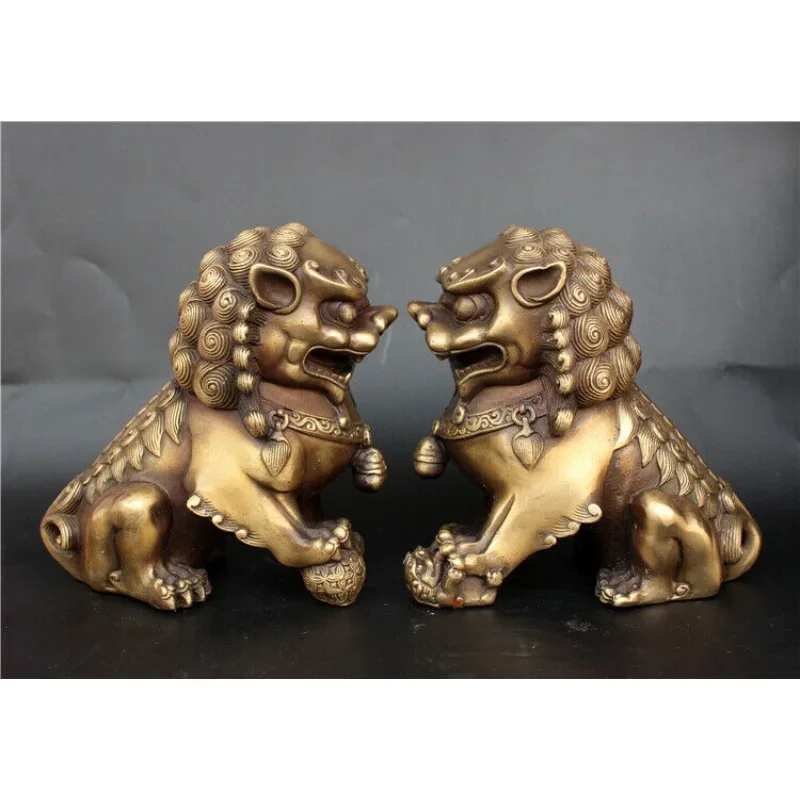 Antique Bronze Fu Foo Dog lion Statue China old Archaic guard lions pair 11cm