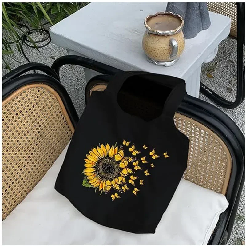 MKGTX Simpatica borsa tote in tela floreale per la scuola Borse in tela con grafica estetica girasole con manici Borsa per la spesa riutilizzabile