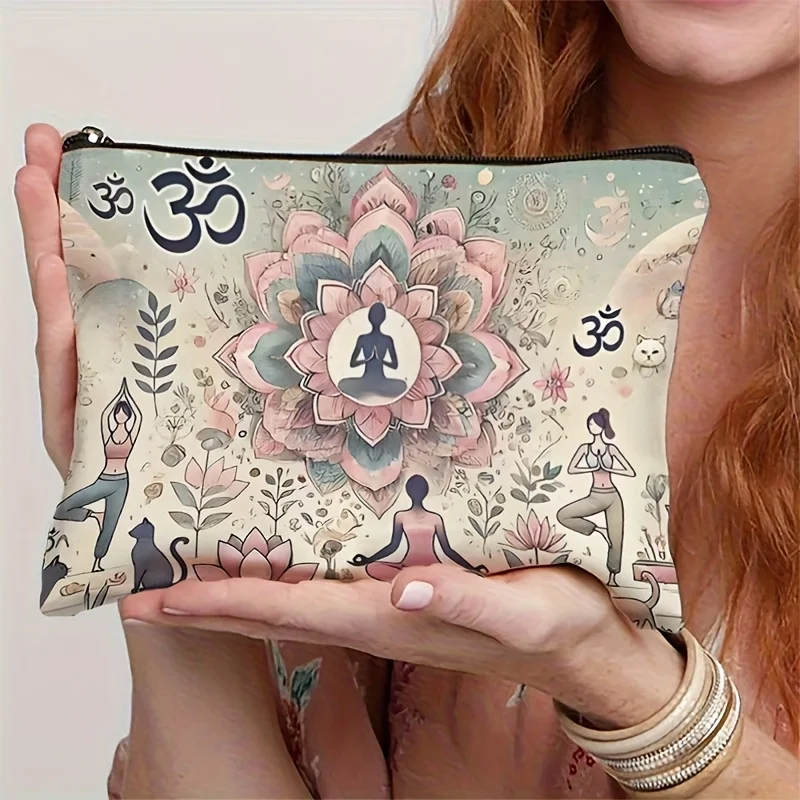 A Women'S Yoga And Meditation Cosmetic And Toiletry Bag - Featuring a Mandala Design Inspired by The Lotus Yoga Pose, with a Zip