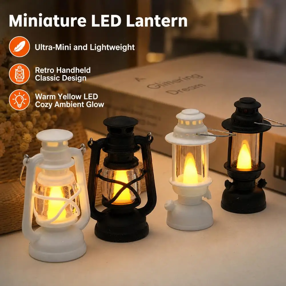 Miniature Retro Lantern Night Light Lightweight Plastic Vintage Hanging Ornament for Christmas Tree Dollhouse Holiday Decor