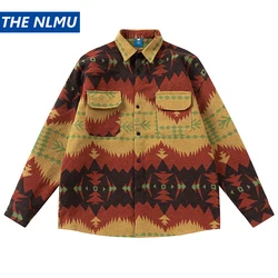 Fall Winter Thicken Shirts Men Vintage National Style Long Sleeve Shirts Loose Casual Button Up Blouse