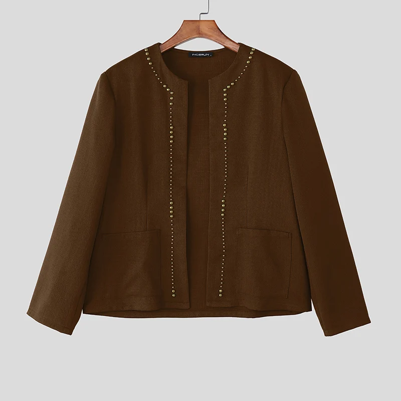 

INCERUN Men Jackets Open Stitch Long Sleeve Solid Color Coats Men Streetwear Loose Fashion Casual Male Outerwear Jackets S-5XL