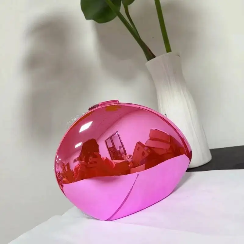 

Smooth Mirror Design Acrylic Egg Shape Clutch Bag Women Designer Evening Party Cute Purse New Shell Handbag Quality Metal Style