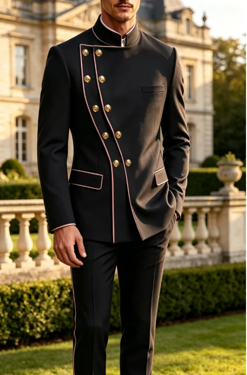 Fashion Notched Lapel Men's Suit Jacket Vest Pants 2PCS Classic Business Men Solid Color Suit Jacquard Groom Wedding Buckle suit