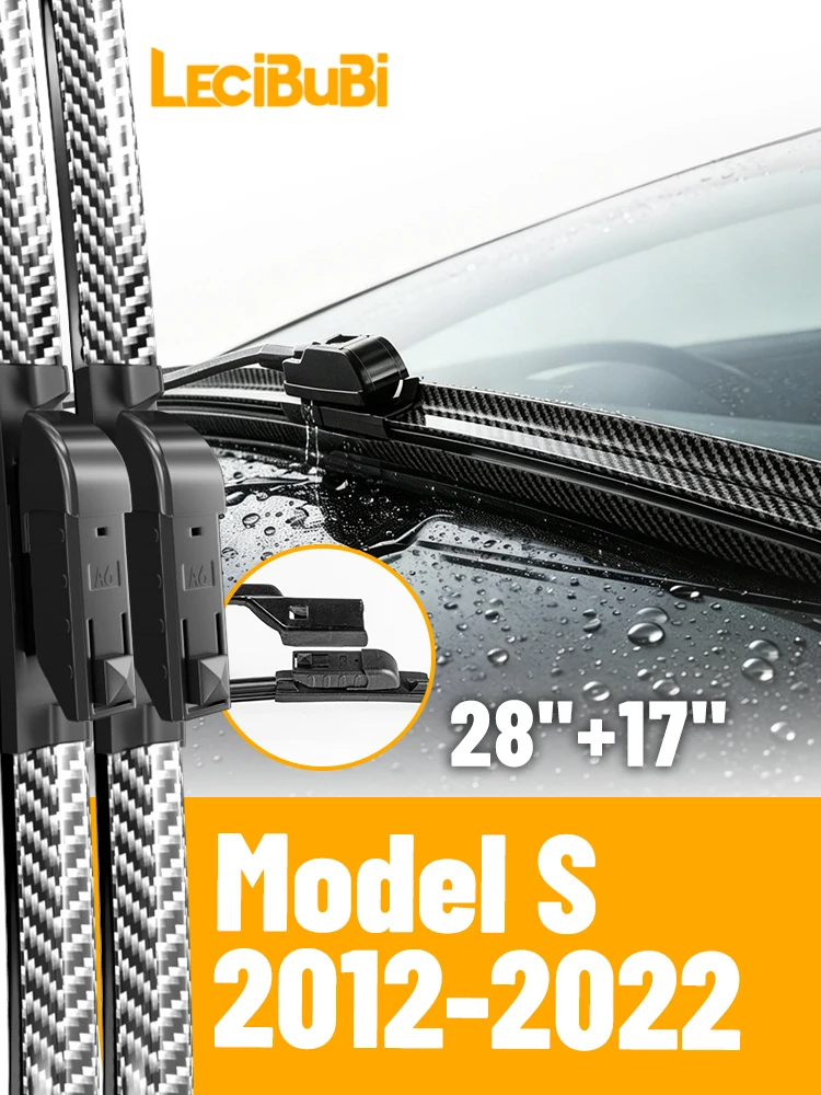 2 Stück Frontscheibenwischerblätter für Tesla Model S 2012-2022 Kohlefaser-Gummibürsten Autozubehör 28"+17"