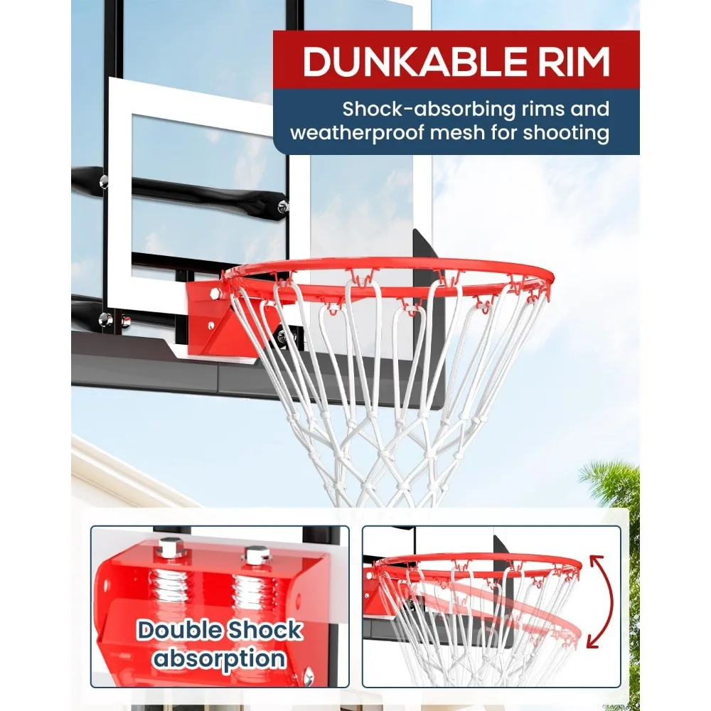 Sistema de gol de basquete ajustável de 10 pés com manivela, placa traseira inquebrável inground externa 45-54 polegadas, ideal para cou residencial