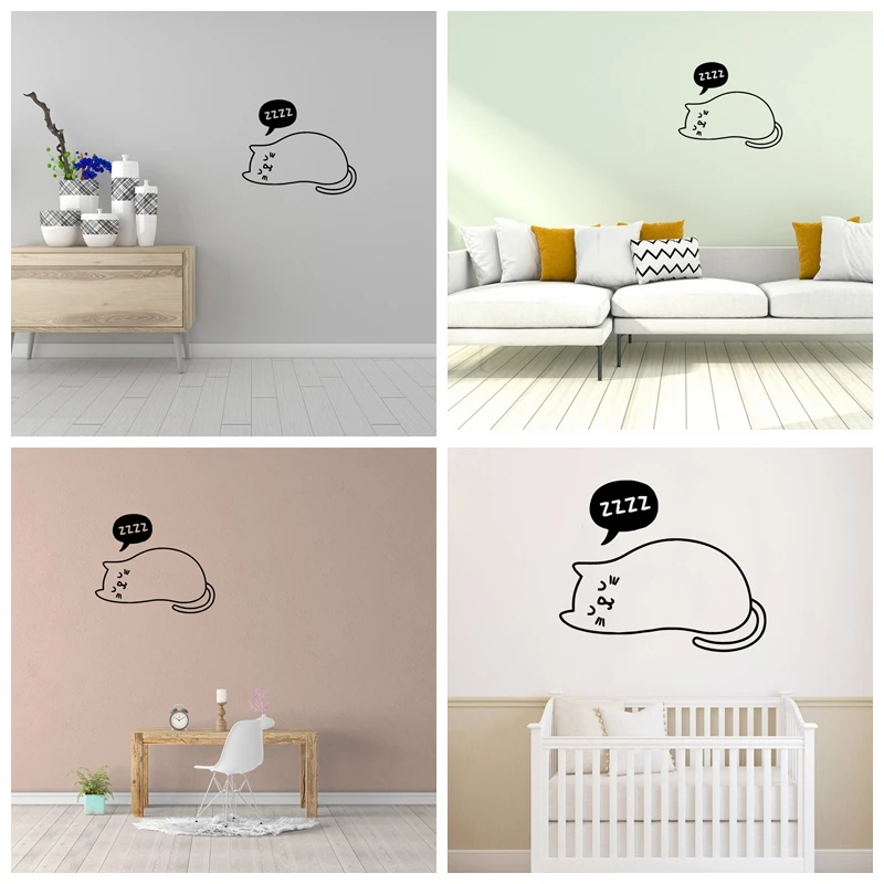 

1 pc lazy cat zz sleep Wall Sticker Self Adhesive Vinyl Waterproof Wall Art Decal For Kids Rooms Decoration Art Decor Wallpaper