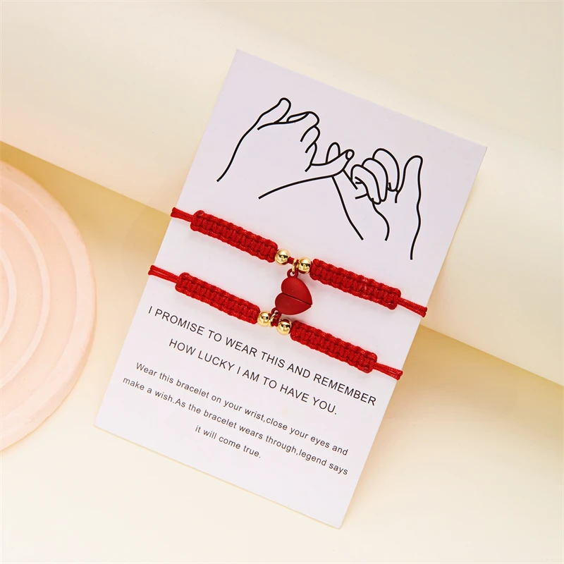 2 Stück einfache handgemachte Paar Armband für Frauen romantische Herz magnetisch passende Armband Charme Bestie Freundschaft Schmuck Geschenke – Detail 14