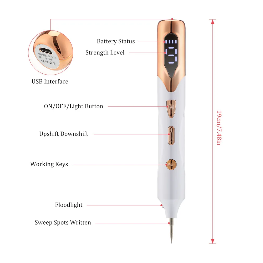 LCD เลเซอร์พลาสม่าปากกา Black Spot Skin Tag Remover Face Mole Freckle Removal เครื่องลบรอยแผลเป็น Face Wart Tattoo อุปกรณ์