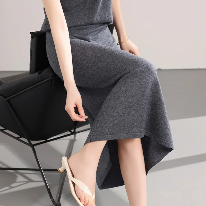 Summer 100% ultra-fine wool Yangzi yarn solid color elastic waist half skirt simple style versatile A-line version women's skirt