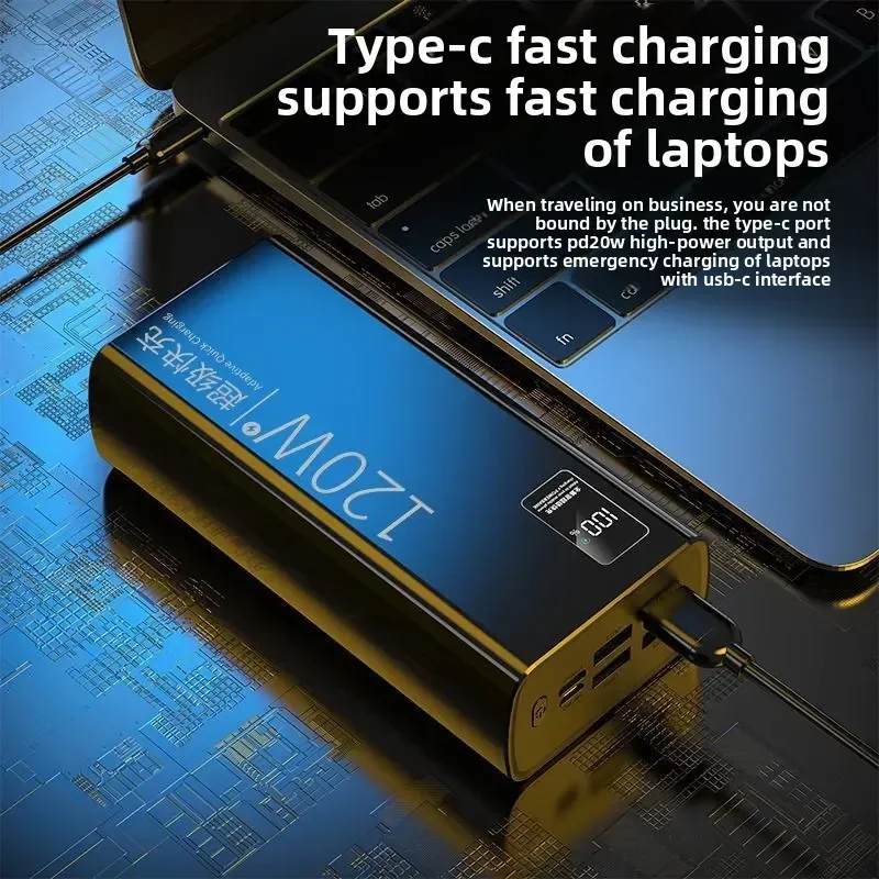 [NEW]  Large Capacity 30000mAh Power Bank 120W Fast Charger for IPhone for Xiaomi USB C External Spare Battery Portable