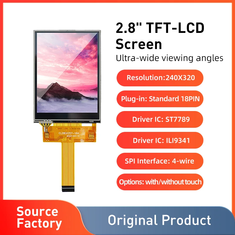 

2.8inch SPI TFT LCD color screen ST7789/ILI9341 driver IC display touch panel 18PIN Plug-in IPS full view TN Superwide 3/4 wire