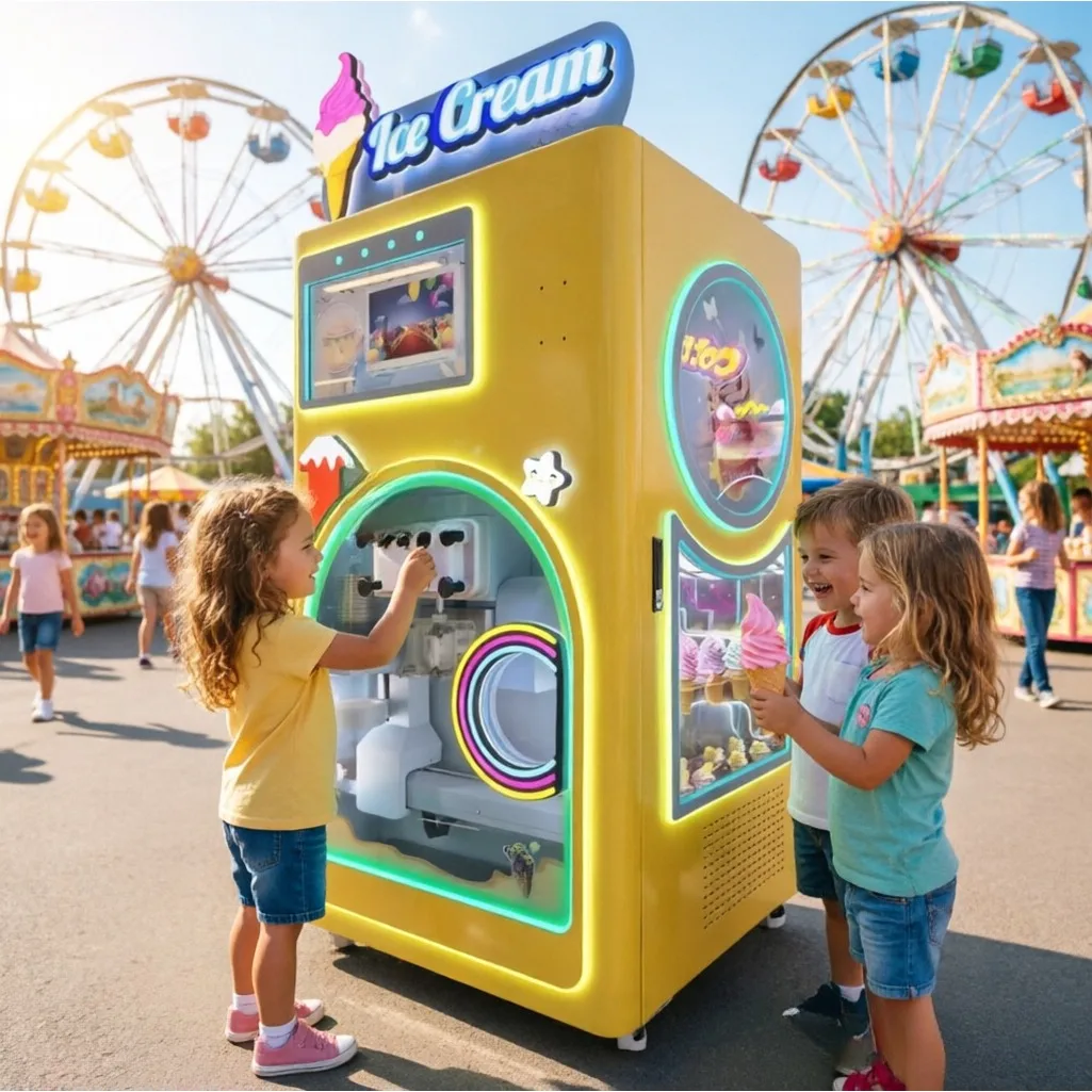 Self Service Ice Cream Vending Machine Double Twist Flavor Auto Stir Anti-solidification Mall 24 Hour Unmanned Vending Kiosk