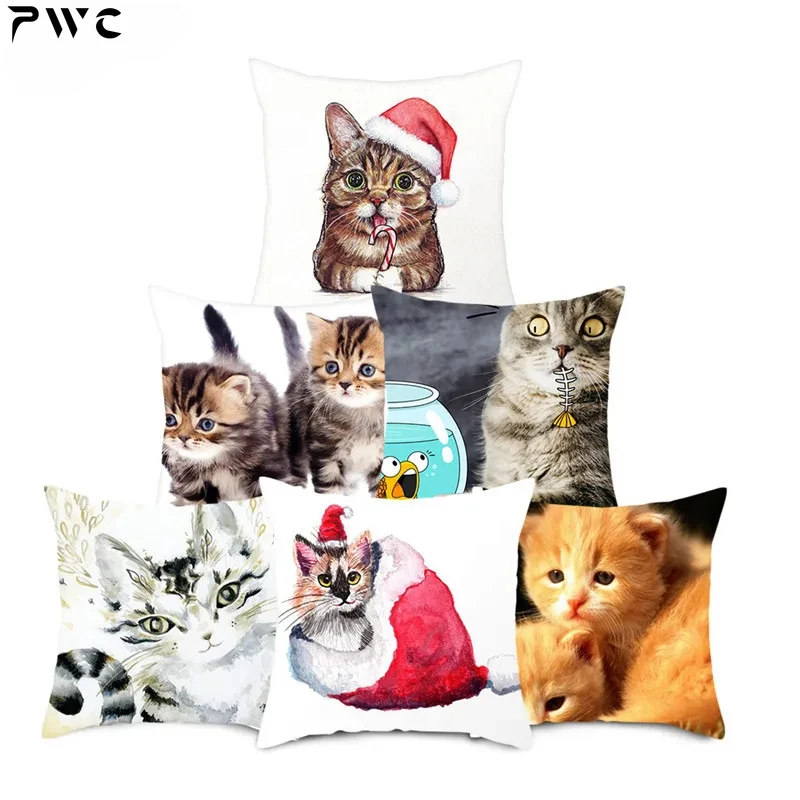 

Cute Animals Cushion Cover Cats Pattern Pillow Covers Decoration for Home Sofa Polyester Throw Pillowcases 45X45cm