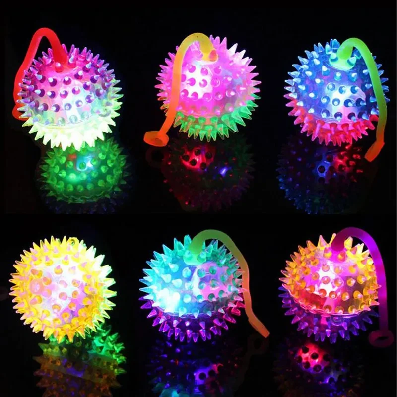 20 pcs  Light Up Flashing Massage Bouncing Glowing Spiky Ball Toy Gift Glow Party Squeak Sound  Holiday Wedding Festival