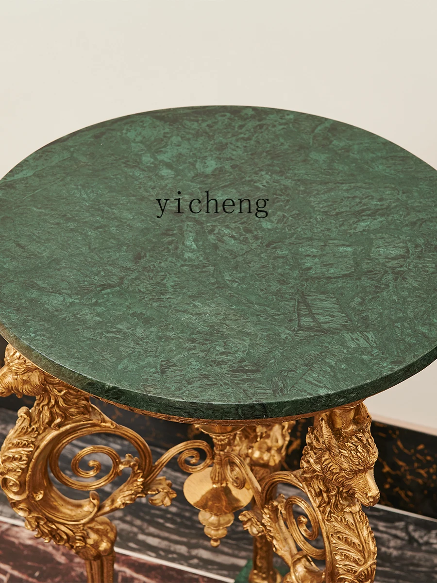 Zk Vintage Luxury Villa Living Room Bedroom Marble Countertop Copper Dragon Horse Side Table Corner Table Small Coffee Table