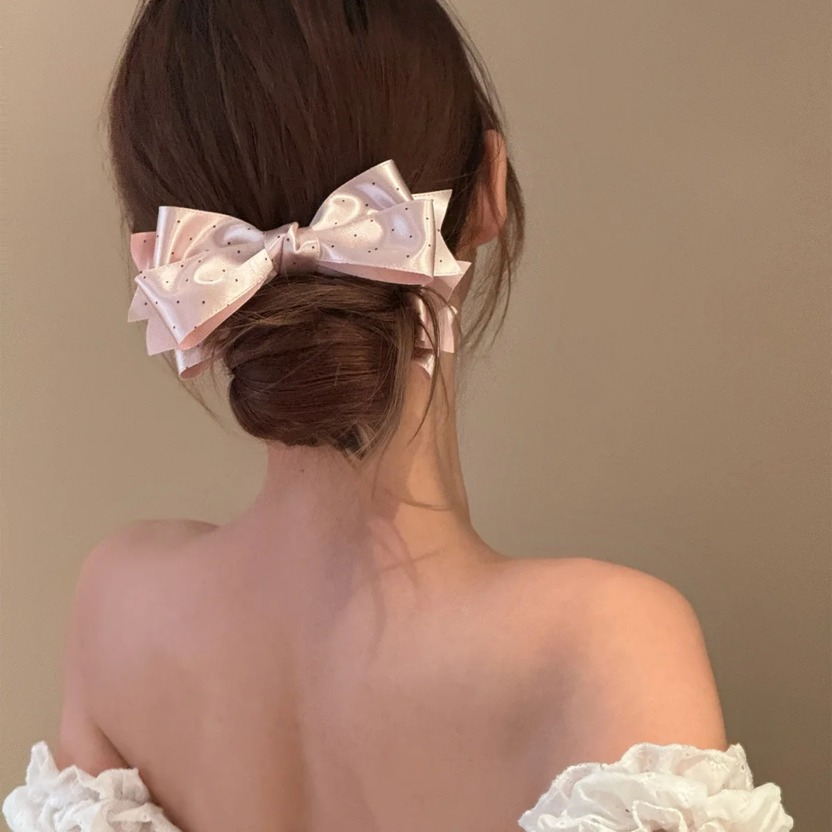 Stain Polka Dot Bow Banana Clip Sweet Ponytail Vertical Clip Fashion Versatile Back Head Hair Clip for Women Styling Accessories