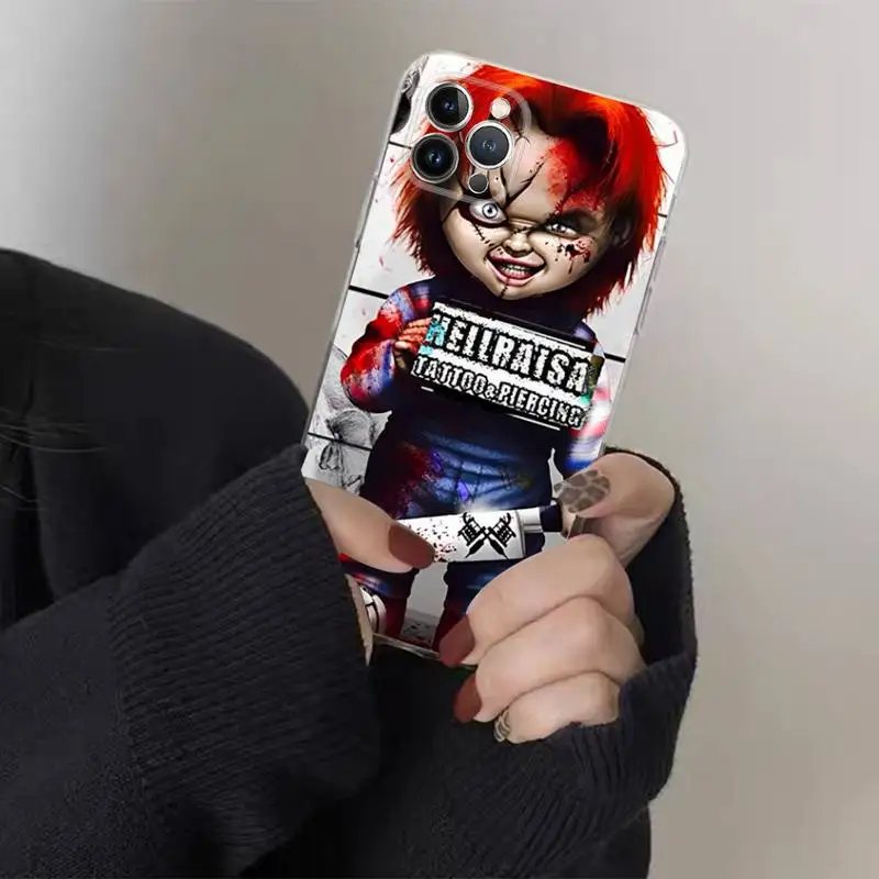 Horro Movie Chucky Phone Case For iPhone 13 14 Pro Max XS XR 12 11 Pro 13 Mini 6 7 8 Plus Clear Back Cover Capa