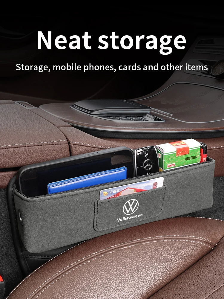 Car Suede Seat Gap Multifunction Storage Box For Volkswagen Golf GTI Tiguan Touareg CC Passat ID.3 ID.4 ID.6 ID.7 T-ROC T-Cross