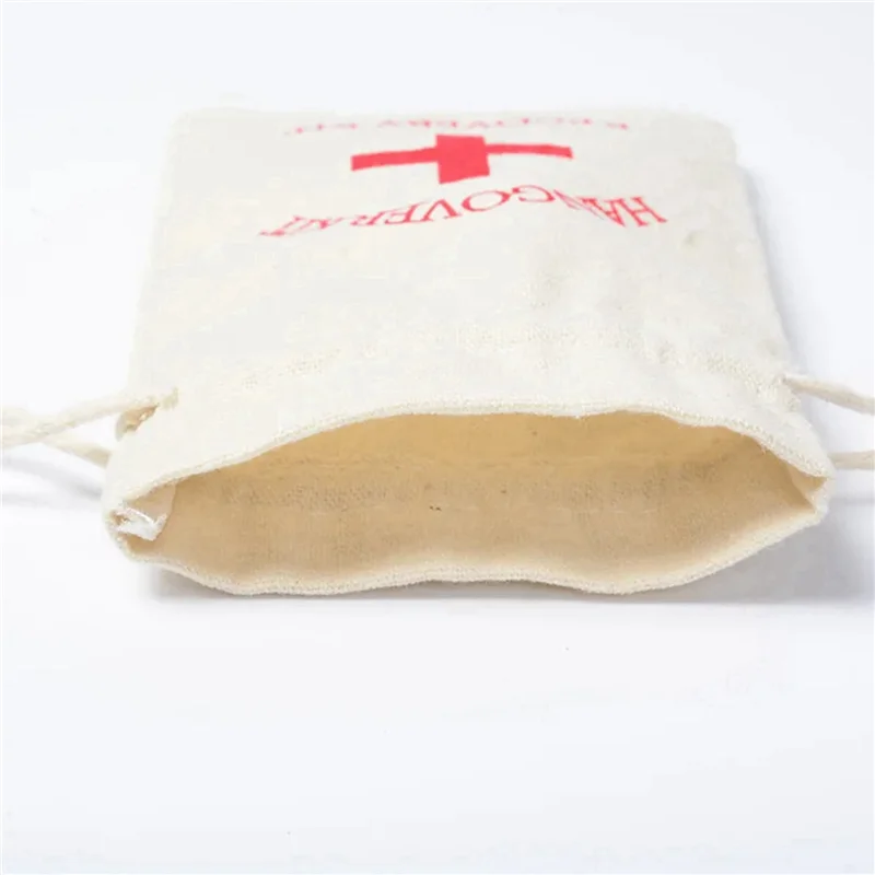 

A02F-100Pcs Wedding Favor Holder Bag Kit Bags For Guests Gift Red Cross Cotton Linen Pouches Festival Event Party