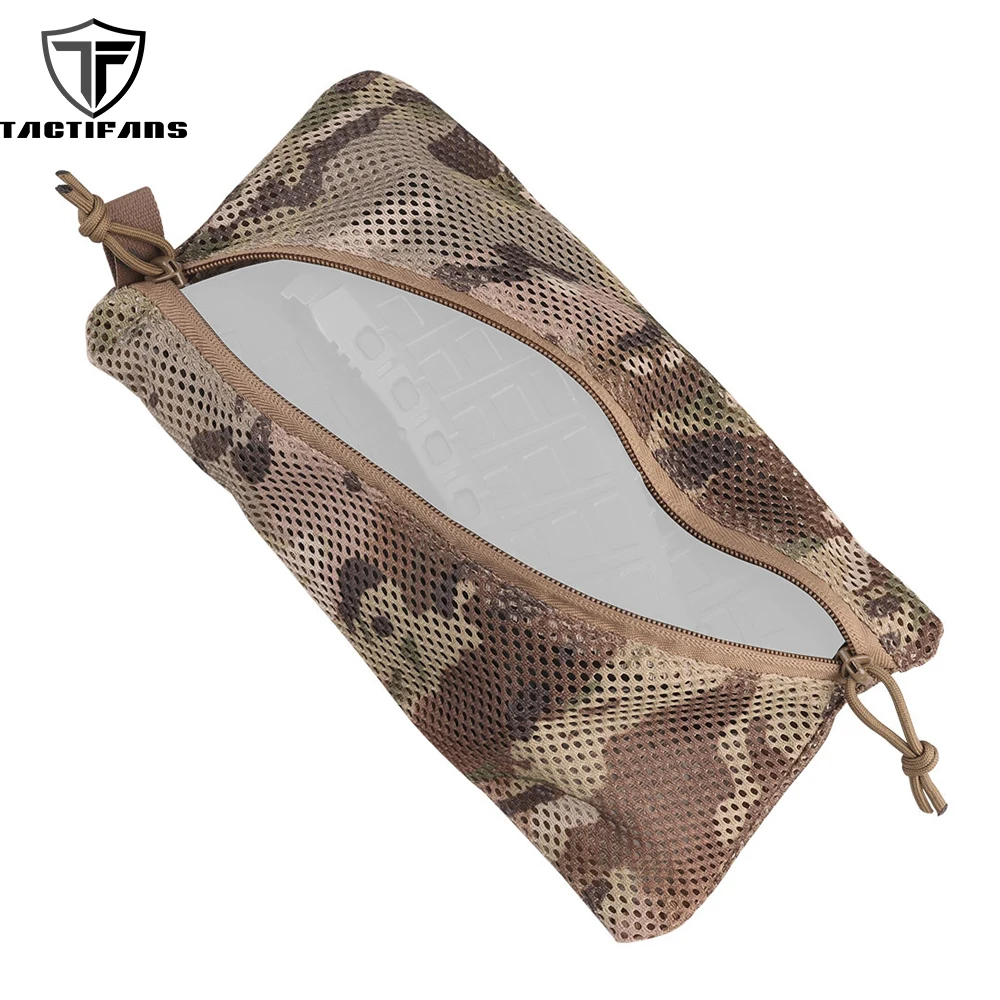 6 * 12in Tactical Mesh EDC Pouch Net Storage Bag Utility Tool Pocket Modular Admin Pouch Two-way Zipper Camping Travel Hunting Bag