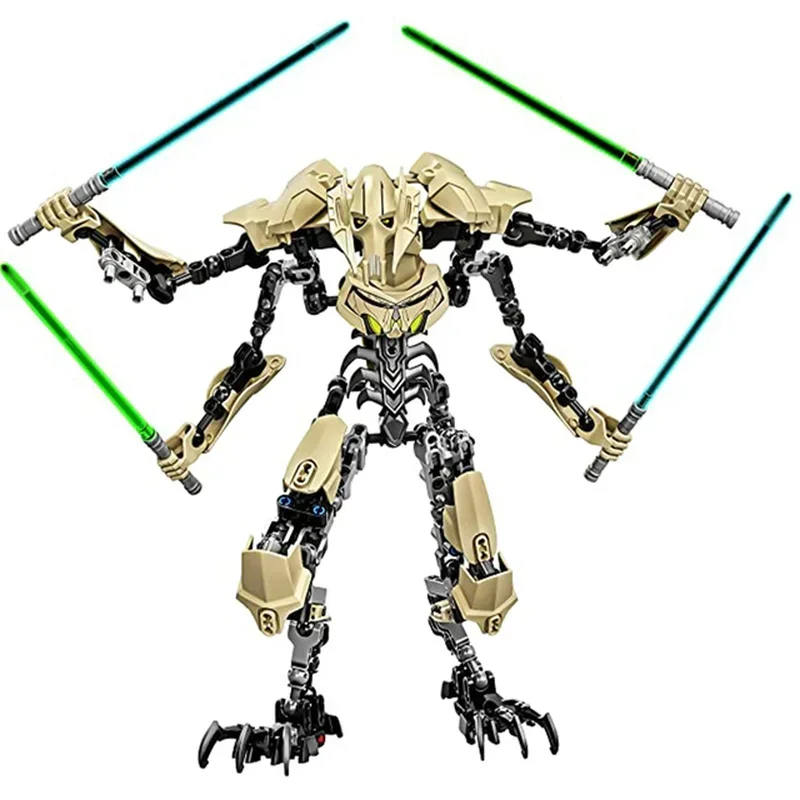 Disney Ksz714 Star Toy Anime General Robot Grievous With Lightsaber Hilt Combat Weapon Model blocks Assemble Figure Toy Gifts