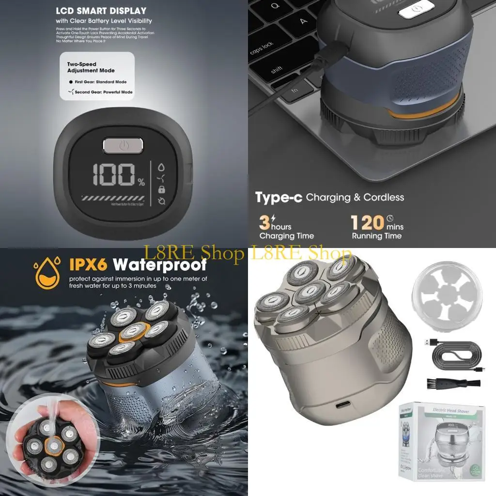 

L8RE Electric Head Hair Shaver Men Опросенно перезаряжаемая влажная/сухая лысая голова водонепроницаемость