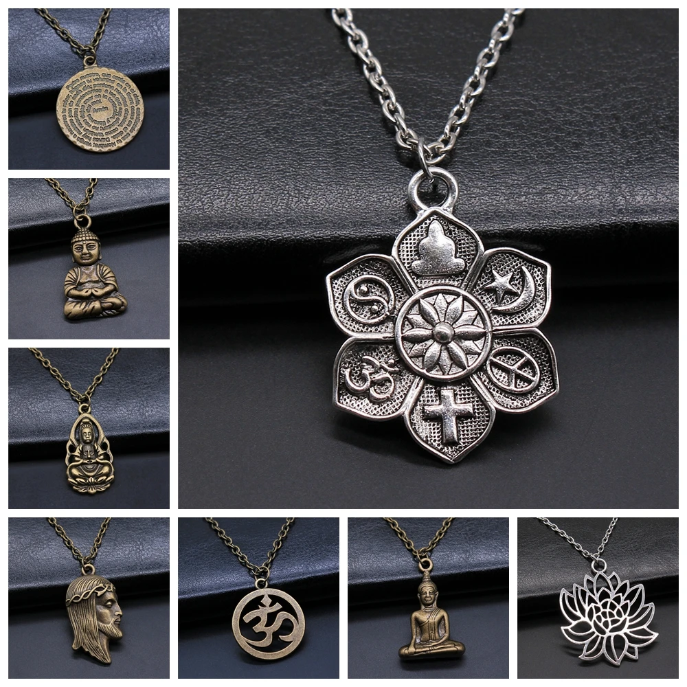 Religion Jewelry Buddhism Buddha Pendant Necklace Om Yoga Symbol Pendant Necklace Lotus Tree Necklace Gift