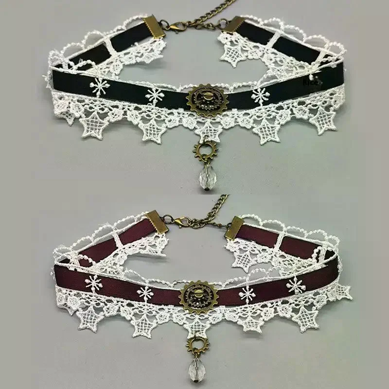 القوطية الشرير Steampunk قلادة عيد الميلاد الشريط الدانتيل المختنق قلادة قلادة