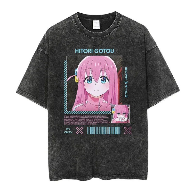 Gotoh Hitori Graphic Print Tee Anime Bocchi The Rock Clothing Men Women Tshirts Casual Trendy Cotton T-shirt Harajuku T Shirt