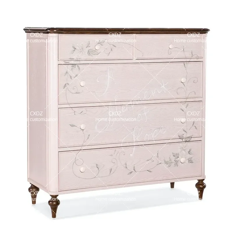 Retro Solid Wood Chest of Drawers High End Painted Storage Cabinet for Living Room Bedroom Wall Mounted Locker with Multiple
