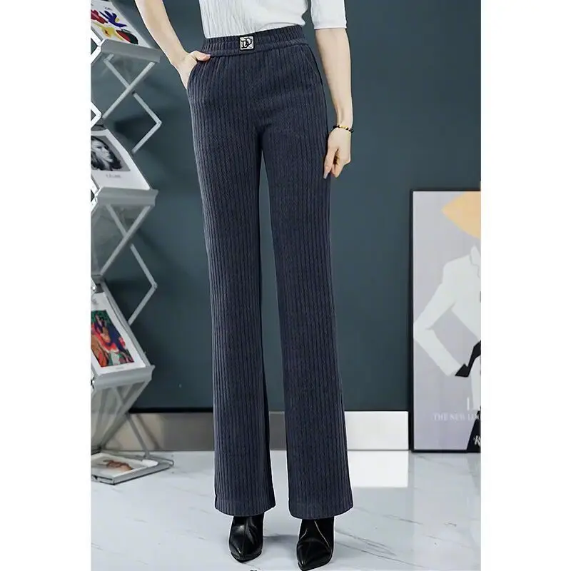 Women Autumn Winter Fleece Simplicity Solid Color High Waist Appear Thin Wide Leg Women Clothes Casual All-match Warm Trousers