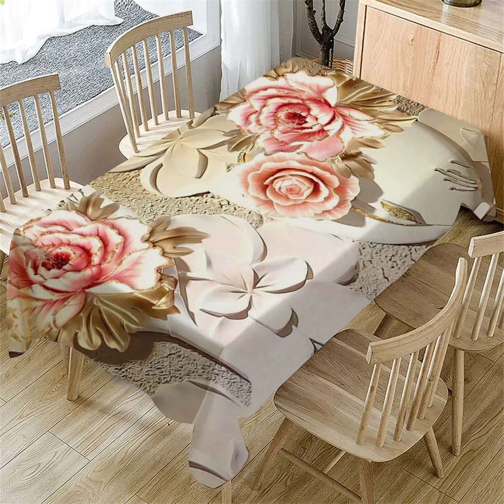 3D Tablecloth Carved Flowers Pattern Waterproof  Dining Table Cloth Rectangular Tea Table Cover Picnic Mat Home Decor