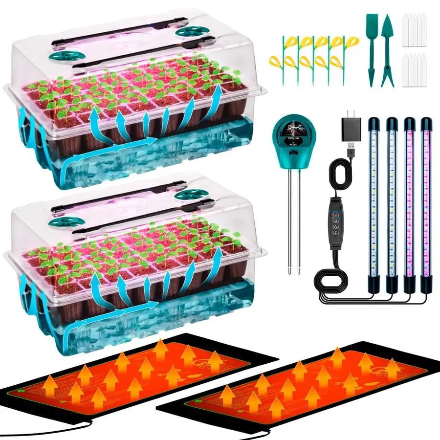 

Набор для проращивания семян: лоток для рассады с фитолампой и тепловой подогреваемой подложкой, 80 ячеек, для выращивания растений из семян