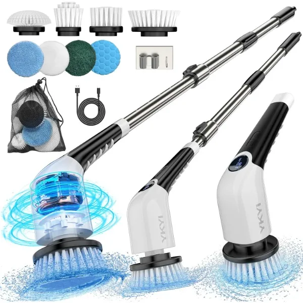 

YKYI Electric Spin Scrubber,Cordless Cleaning Brush,Shower Cleaning Brush with 8 Replaceable Brush Heads, Power Scrubber