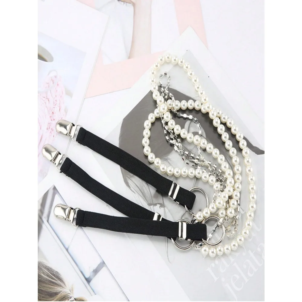 Women Faux Pearl & Rhinestone Suspender Clip Halloween