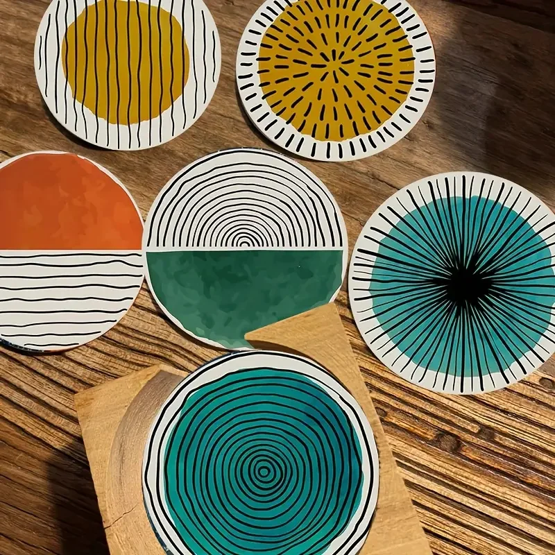 A Set of 6-Piece Special Patterned Theme Color-Printed Coasters Is Suitable for Home Dining Table Decoration and Christmas Gifts