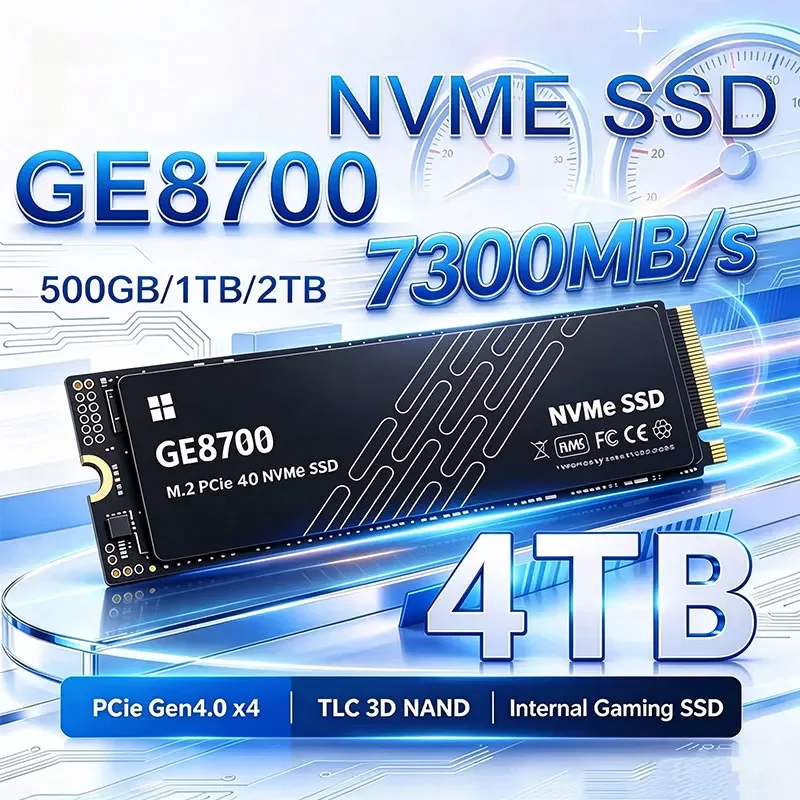 SSD M.2 NVMe GE8700 PCIe Gen4.0 X4 TLC 3D NAND 500GB 1TB 2TB 4TB 2280, unidade de estado sólido interna para jogos, compatível com PS5, PC e laptops.