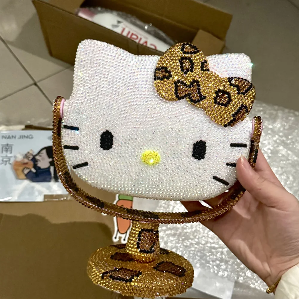 

Hello Kitty Kawaii Crystal Mirror Shiny Rhinestones Handheld Mirror Girl Birthday Gift Living Room DecorationNJMK890