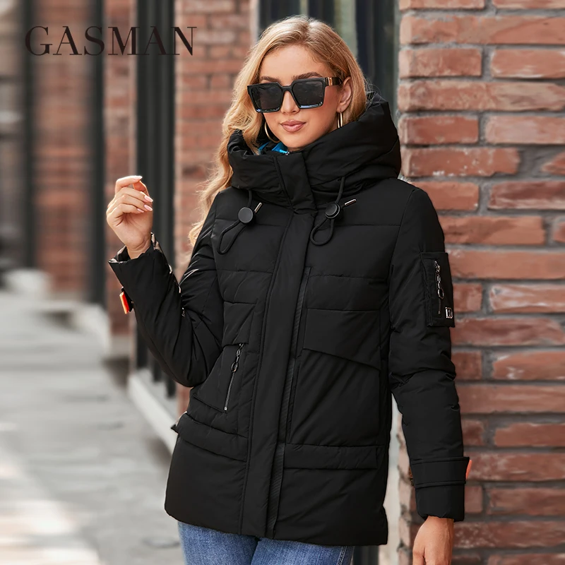 GASMAN 2022 New Fashion Parkas Women\'s Stand Collar Short Slim Casual Hood Pocket Warm Women Down Jacket GM-82175