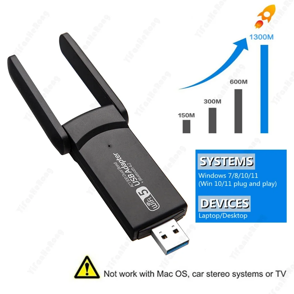 Bt 4.2 wifi usb 3.0 adaptador de banda dupla 2.4ghz & 5ghz 1300mbps wifi usb para computador desktop portátil placa de rede receptor sem fio