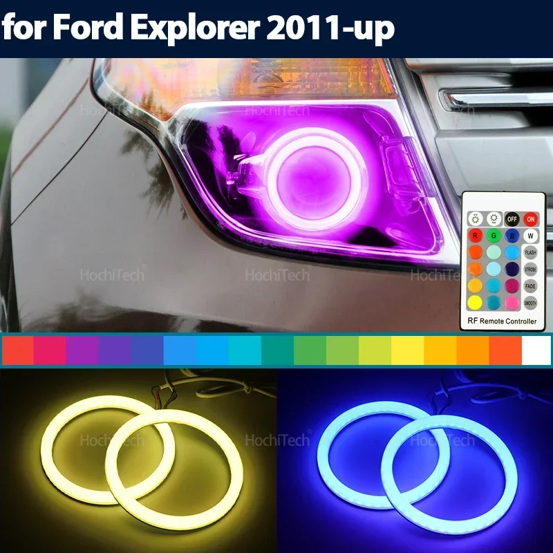 For Ford Explorer 2011-up Rings Remote Control Daytime Light Angel Eyes LED Cotton RGB 16-Color Headlight Ring Kit