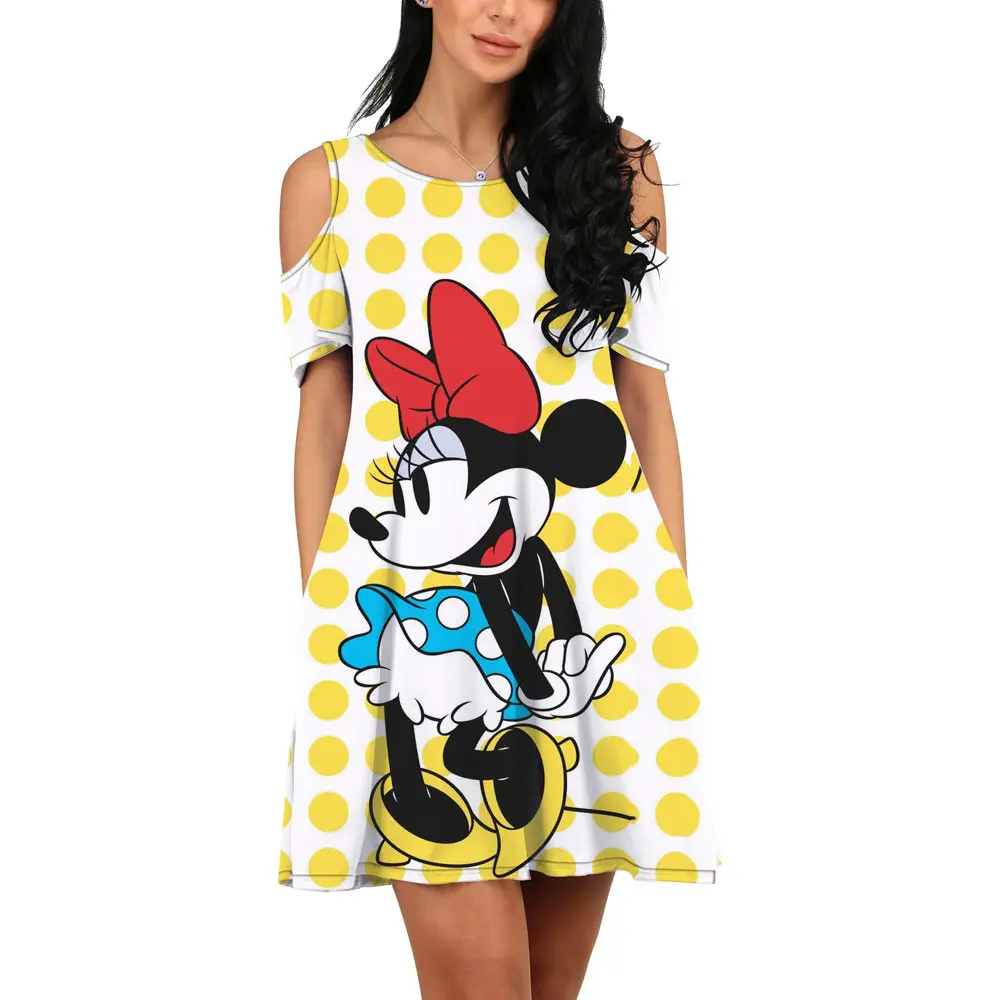 

Fashion Nightclub Party Disney Brand Mickey and Minnie Anime 2022 Summer New Elegant Sexy Off-the-shoulder Korean Slim Dress