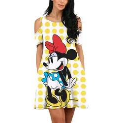 Fashion Nightclub Party Disney Brand Mickey and Minnie Anime 2022 Summer New Elegant Sexy Off-the-shoulder Korean Slim Dress